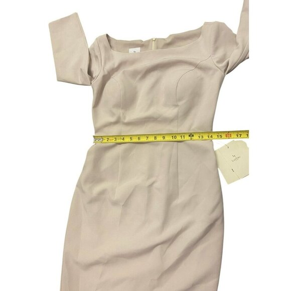 LanTing Bride Dress 4/6 Small Blush Pink 3/4 Sleeve Knee Length Fitted NWT - Picture 5 of 9